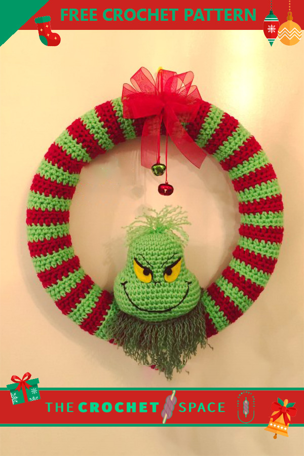 Fun Grinch Crocheted Wreath [FREE Crochet Pattern] The Crochet Space