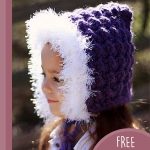 Fur Lined Crochet Hood. Purple pixie hood with white faux fur trim || thecrochetspace.com