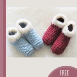 Fur Lined Crochet Slippers. Two pairs of slippers crafted in red or blue || thecrochetspace.com