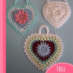 Grandma's Crochet Heart. 3x hearts hanging on the wall in different colors || thecrochetspace.com