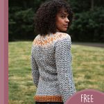 Graphic Yoke Crochet Sweater. Side view of sweater. Colored rib at bottom of sweater || thecrochetspace.com
