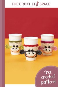 grinning monkey crocheted cup cozy || editor