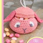 Gummy Bunny Crocheted Basket. Pink basket with lid and bunny ears || thecrochetspace.com
