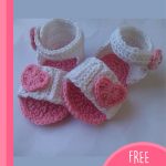 Heart Crocheted Baby Sandals. 2x white sandals with pink heart accents || thecrochetspace.com