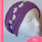 Hearts Crocheted Slouch Hat. Purple slouch hat with white hearts || thecrochetspace.com