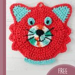 Kitty Kat Crochet Potholder. Cat face potholder || thecrochetspace.com
