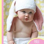 Little Cottontail Crocheted Hat. Cute image of baby in Rabbit eare hat || thecrochetspace.com