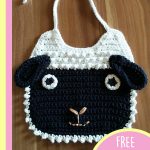 Little Lamb Crocheted Baby Bib. One bib crafted with a black sheep face and ears || thecrochetspace.com
