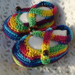 Lovely Crocheted Baby Sandals. Rainbow colored with double straps || thecrochetspace.com
