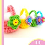 Lovely Crocheted Little Egg Baskets . Four baskets in a line in different colors || thecrochetspace.com
