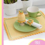 Lovely Crocheted Table Setting. Yellow & green table set includes, egg covers, napkin ring and placemat || thecrochetspace.com