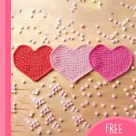 Loving Hearts Crochet Dishcloth. 3x hearts in a horizontal row || thecrochetspace.com