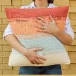 Malibu Marvel Crochet Pillow. Orange, pale organge, pale blue and cream. || thecrochetspace.com