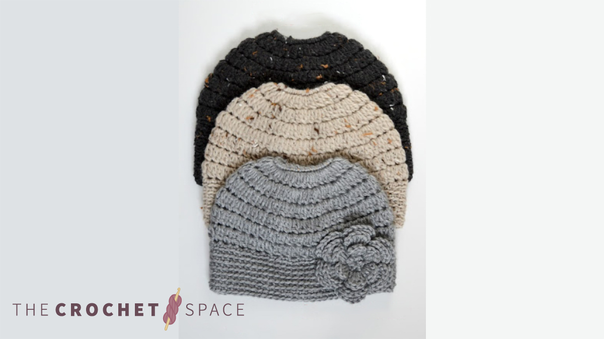 messy bun crocheted hat || editor