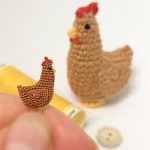Micro Crochet Farm Chickens. Both the micro tiny chciken in the same image as the larger micro chicken || thecrochetspace.com