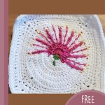 Mimosa Flower Crochet Square. Contemporary pink flower on white square background || thecrochetspace.com