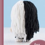 Mini Crochet Gothic Doll. Reverse side of doll, revealing her long black and white hair || thecrochetspace.com