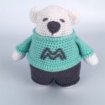 Master Malcolm Crochet Bear. Polar bear in sweater and pants. Big M on front of sweater || thecrochetspace.com