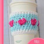 Mug Love Crochet Cozy. Mug cozy wrapped around a white styrofoam cup || thecrochetspace.com