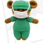Nursing Care Crochet Bear. Covid bear in green scrubs and face mask || thecrochetspace.com