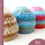 Precious Newborn Crochet Beanie. Image of three beanies all crafted in different colors. Brown&cream/ Turquoise&blues/pink&blue || thecrochetspace.com