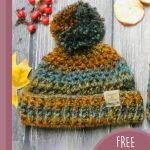 Quick Crochet Fall Beanie. Crafted in Autumn colors with pompom and folded cuff band || thecrochetspace.com