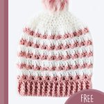 Rosie's Crochet Slouch Hat. Lovely thick rib border in dusky pink and a pompom in same color || thecrochetspace.com