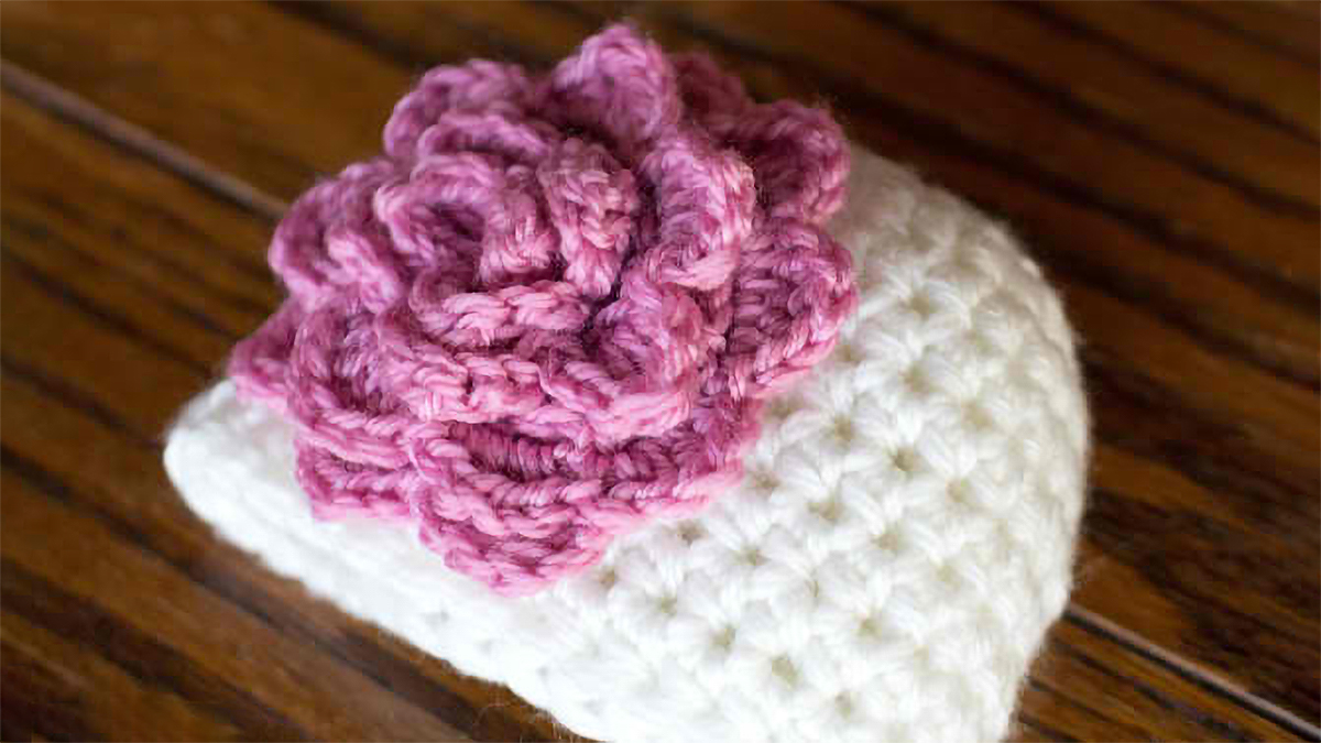 rosy crocheted newborn hat || editor