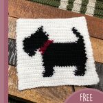 Scottie Dog Crochet Square. White background square with black scottie dog in center || thecrochetspace.com