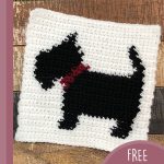 Scottie Dog Crochet Square. Black Scottie dog with red collar on white background || thecrochetspace.com