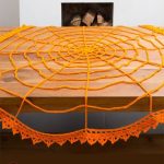 Seasonal Crochet Spiders Web. Orange Table Topper || thecrochetspace.com