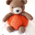 Pumpkin Patch Crochet Teddy. One small bear with a a large orange, pumpkin tummy || thecrochetspace.com