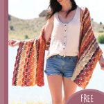 Self Striping Crochet Wrap. Front image of beautiful wrap in Autumnal colors || thecrochetspace.com
