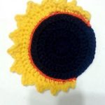 Solar Skies Crochet Coasters. Close up of coaster with white background || thecrochetspace.com