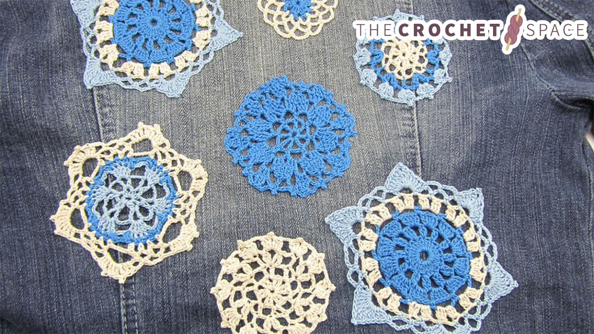 Kreolka Denim Jacket Romantic style crochet Doilie patchwork pockets with stars jean jacket