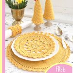 Sunday Morning Crocheted Table Set. Crafted in yellow, 4 piece with placemat || thecrochetspace.com