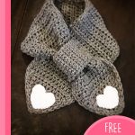 Sweet Heart Crocheted Scarf. Crafted in greay with white hearts at the ends || thecrochetspace.com