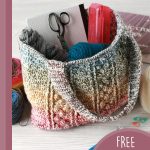 Textured Crochet Bobble Bag . Image from above, filled with craft supplies || thecrochetspace.com