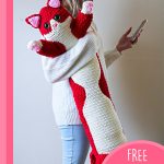 Valentine Crochet kitty Pillow. red and white sausage kitty || thecrochetspace.com