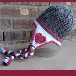 Valentine Crocheted Hat With Earflaps. Crafted in grey, white and red || thecrochetspace.com