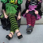Witches Crocheted Leg Warmers. Crafted in red and black and green and black stripes || thecrochetspace.com