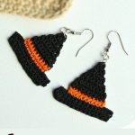 Witches Hat Crochet Earrings. Two Black Witches hats with orange stripe | thecrochetspace.com