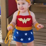 Wonder Woman Crochet Outfit. Toddler in red, yellow and blue outfit with crown and whip || thecrochetspace.com
