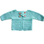 X Stitch Crocheted Baby Cardigan. Crafted in tuquoise, with cross stitch fastening and x4 buttons || thecrochetspace.com
