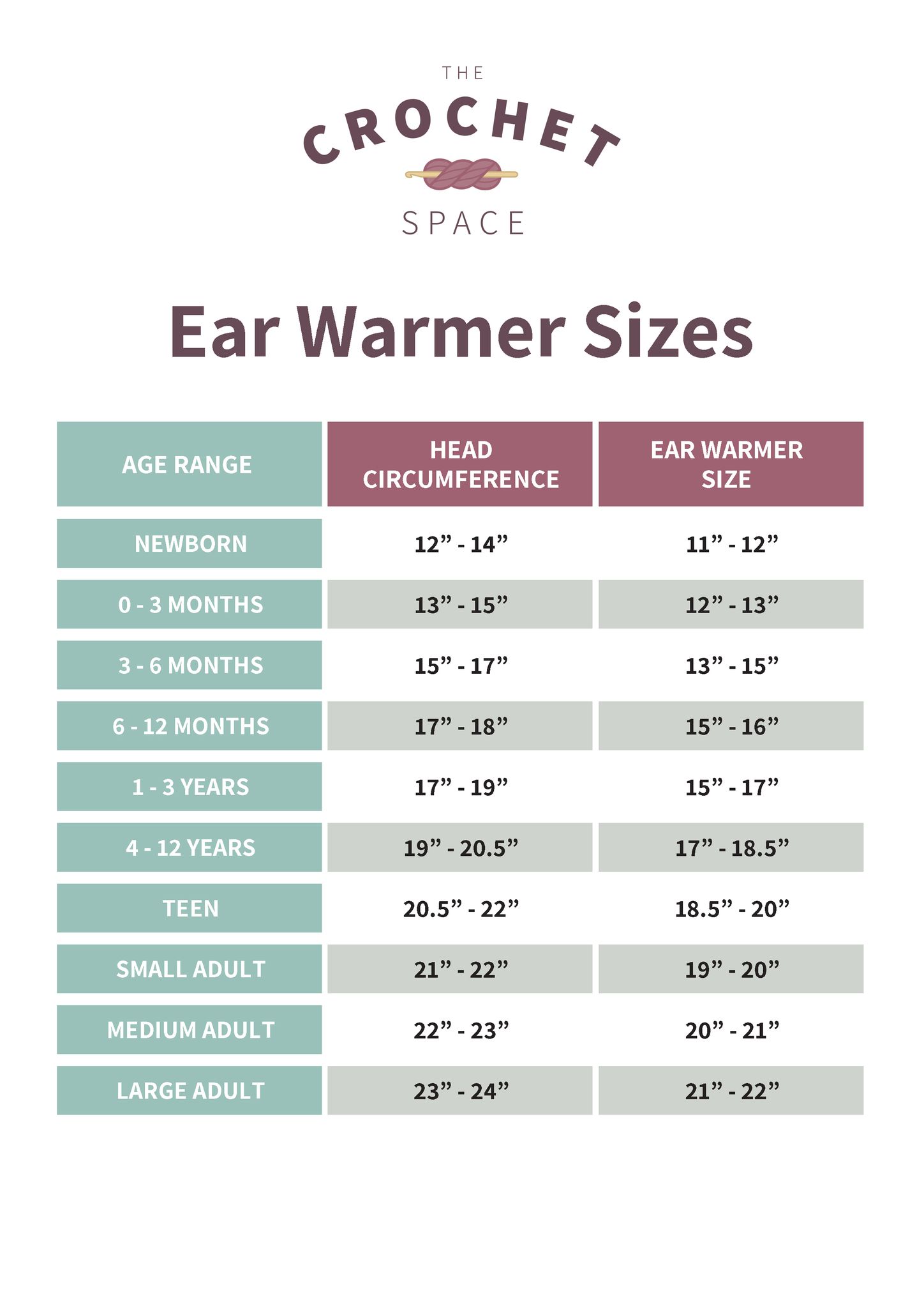 Ear Warmer sizes